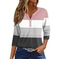 thumbnail image 1 of JULMCOMO Tops for Women Button Decor V Neck Blouses 3/4 Sleeve Summer T-Shirts Striped Print Casual Trendy Tunic Tops, 1 of 5