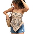 thumbnail image 1 of JULMCOMO Tube Tops for Women Paisley Bandana Strapless Smocked Tube Tops Boho Graphic Print Off Shoulder Y2K Casual Bandeau Beige L, 1 of 4