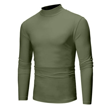 JULMCOMO Turtle Neck Shirt Men Longsleeve Winter Knit Cotton Mock Pullover Sweater Basic Lightweight Slim Fit Casual Sweaters Army Green 2XL