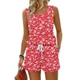 thumbnail image 1 of JULMCOMO Two Piece Sets for Women Floral Print Square Neck Casual Outfits Sleeveless Tank Top Drawstring Lounge Summer Short Sets with Pockets Red M, 1 of 8