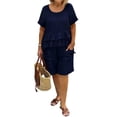 thumbnail image 1 of JULMCOMO Two Piece Sets for Women Ruffle Layered Scoop Neck Short Sleeve Summer Tops Wide Leg Loose Fit Trendy Short Sets with Pockets Navy XL, 1 of 4