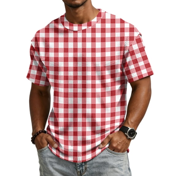 JULMCOMO Waffle Knit Shirts for Men Striped Crew Neck Short Sleeve Casual Summer T Shirt Loose Fit Comfy Classic Tees Cyan 3XL