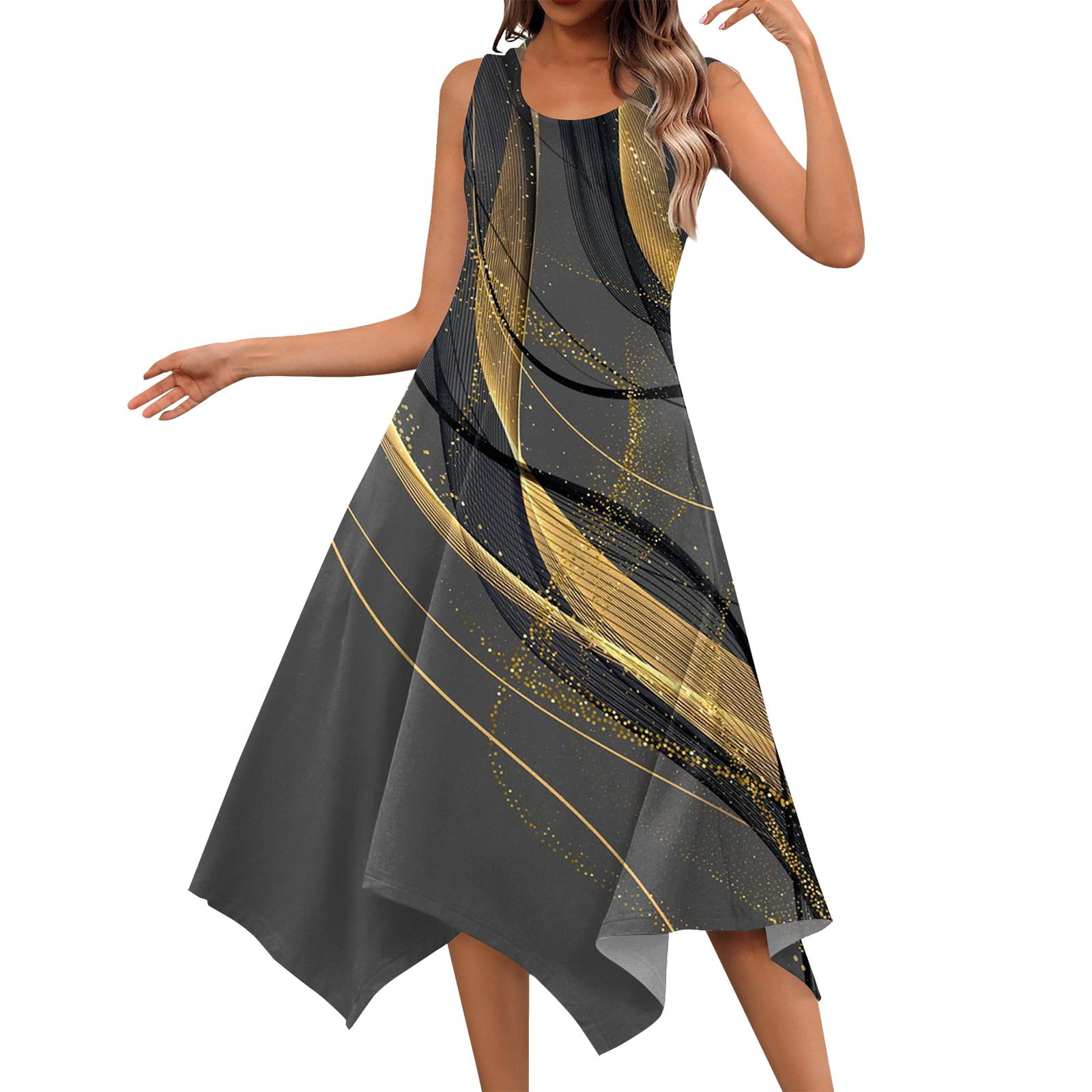 High low sleevless printed western dress for women