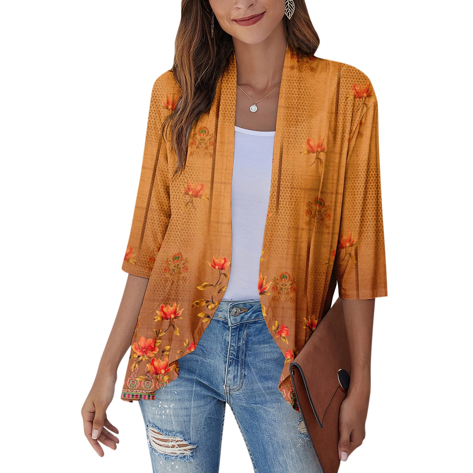 JULMCOMO White Cardigan for Women 3/4 Sleeve Plus Size Shrugs for Women ...