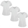 thumbnail image 1 of JULMCOMO White Scrubs for Women Clearance Soft Basic Color Graphic Short Sleeve Scrubs Shirt Dressy V-Neck Nurse Working Uniform Medical Workwear with Pockets 3 pcs White XL, 1 of 4