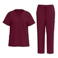 thumbnail image 1 of JULMCOMO Women Scrubs Sets Plus Size Medical Scrub Sets Stretchy V-Neck Scrub Tops and Pants Scrub Sets Nurse Uniforms Scrubs for Tall Women Wine L, 1 of 7