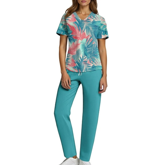 JULMCOMO Women Scrubs Sets Plus Size Scrub Joggers Stretchy V-Neck Scrub Pants and Tops Nursing Top Medical Uniforms Tall Scrubs M