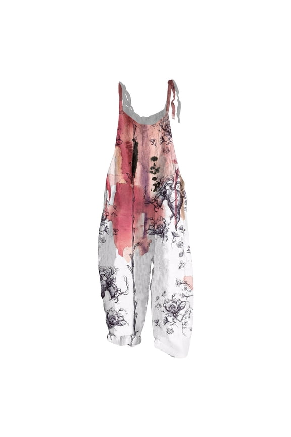 Women's Jumpsuits & Overalls Casual Boho Overalls Scoop Neck Spaghetti Strap Bib Overall Floral Print Womens Pants with Pockets