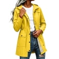 thumbnail image 1 of JULMCOMO Women's Rain Jacket Waterproof Drawstring Waist Hooded Rain Trench Coat Cargo Jacket Outdoor Windbreaker with Snap Pockets Yellow M, 1 of 7