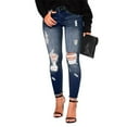 thumbnail image 1 of JULMCOMO Women's Ripped Skinny Slim Fit Jeans Frayed Distressed Stretchy Denim Pants Dark Blue S, 1 of 7