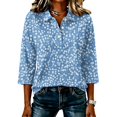 thumbnail image 1 of JULMCOMO Women's Summer Tops Floral Print Collared Button 3/4 Sleeve Loose Fit Trendy Golf Shirts Summer Daily Graphic Tees Light Blue S, 1 of 6