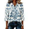thumbnail image 1 of JULMCOMO Women's Summer Tops Floral Print Collared Button 3/4 Sleeve Loose Fit Trendy Golf Shirts Summer Daily Graphic Tees Sky Blue L, 1 of 6