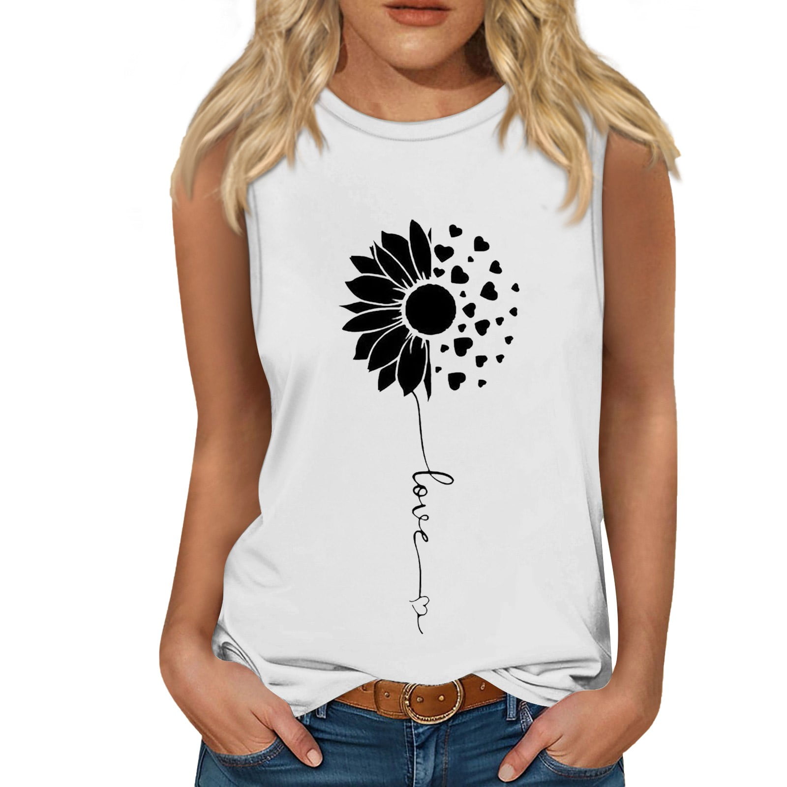 Women's Tank Tops Round Neck Sleeveless Shirts Cute Loose