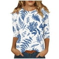 Womens 3/4 Sleeve Tops and Blouses Dressy Casual Round Neck T