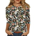 Womens 3/4 Sleeve Tops Trendy Summer Round Neck T Shirts