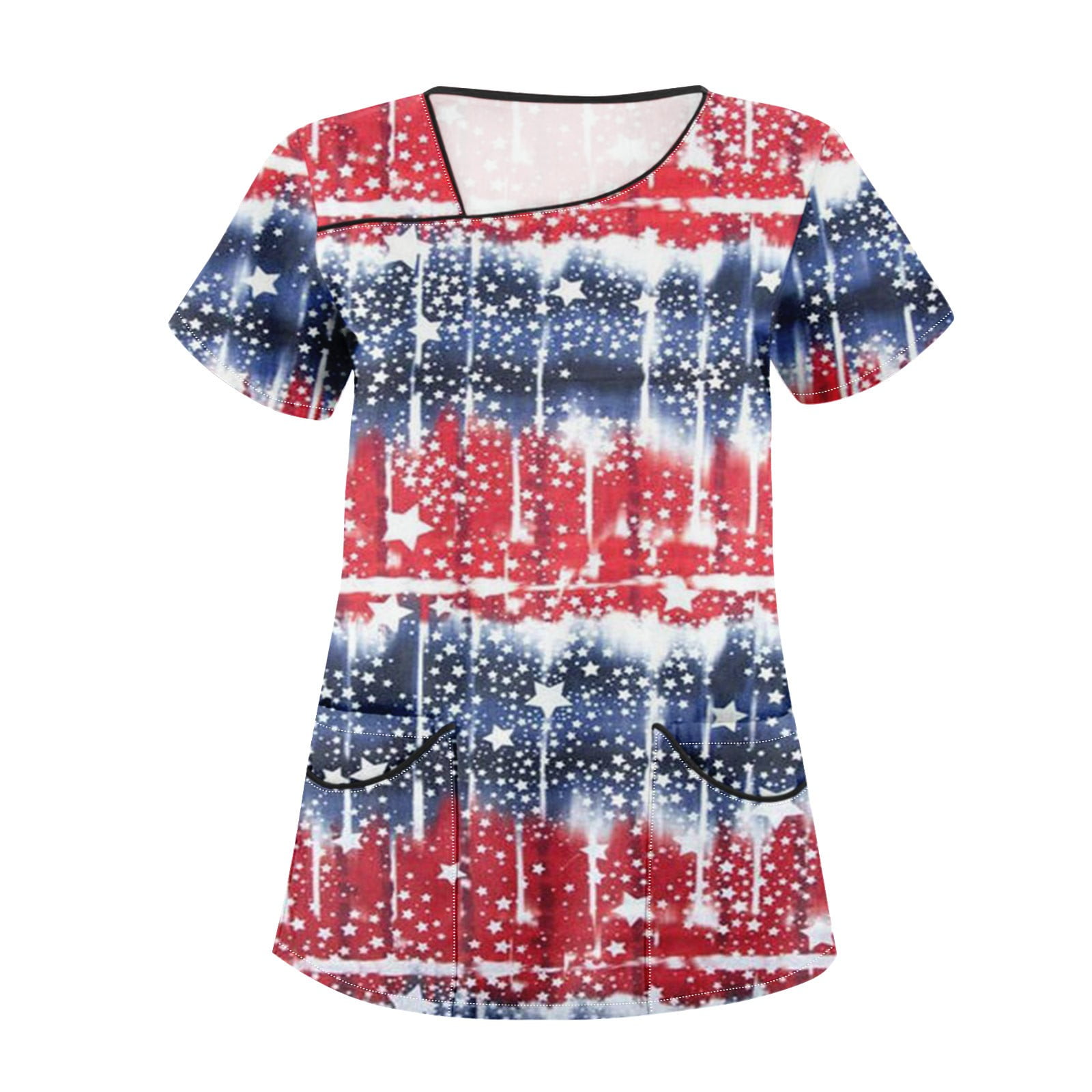 Womens American Flag Printed Scrubs Stretchy Independence Day