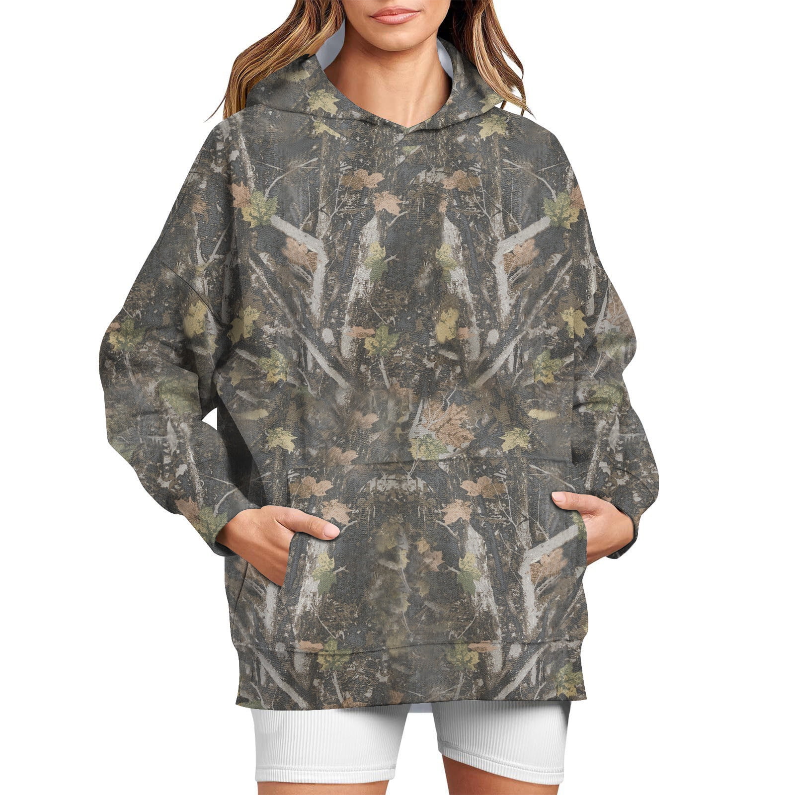 JULMCOMO Teen Girls Camo Hoodies Oversized Maple Leaf Print