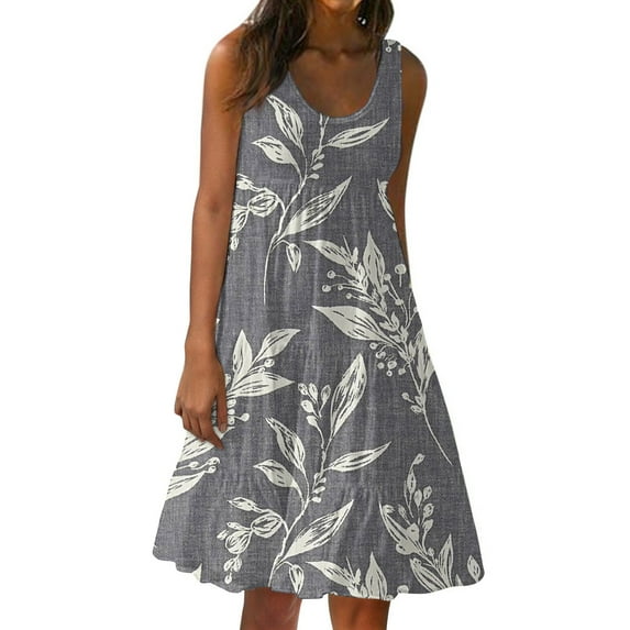 JULMCOMO Womens Dresses Swing Sleeveless Mini Dress Floral Print Round Neck Summer Tiered Sun Dresses Casual Loose Boho Beach Cover Up