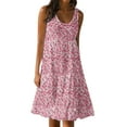 thumbnail image 1 of JULMCOMO Womens Dresses Swing Sleeveless Mini Dress Floral Print Round Neck Summer Tiered Sun Dresses Casual Loose Boho Beach Cover Up, 1 of 6