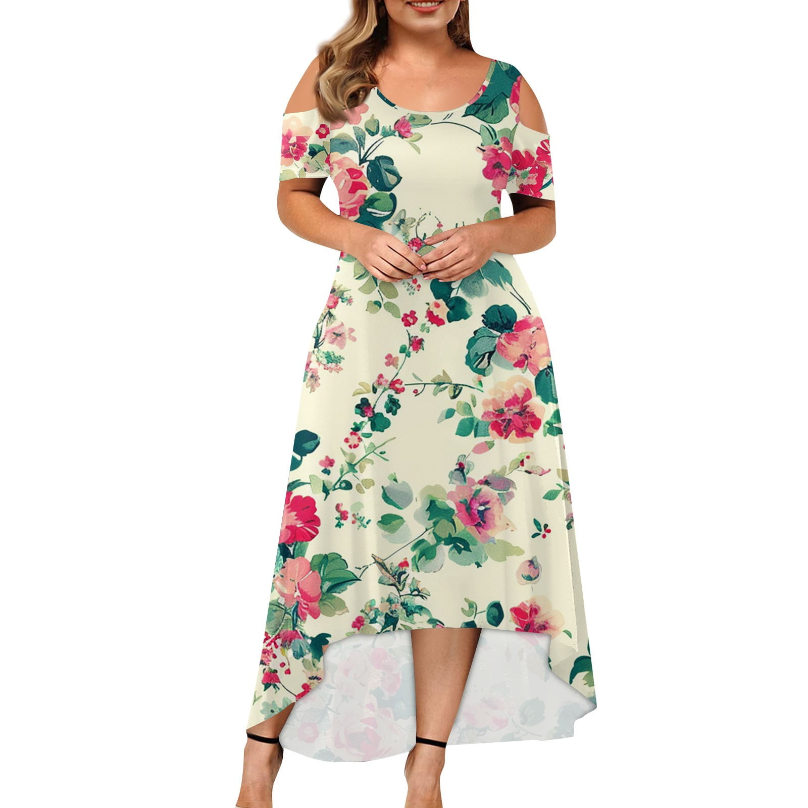 JULMCOMO Womens Plus Size Summer Dresses 4x Trendy Floral Boho Cold ...