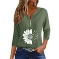 thumbnail image 1 of JULMCOMO Womens Plus Size Tops Dressy Casual Shirt Sunflower Print Button Decor V Neck Summer T-Shirts 3/4 Sleeve Tops Tunic, 1 of 5