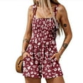 thumbnail image 1 of JULMCOMO Womens Rompers for Summer Sleeveless Short Overalls Loose Fit Trendy Dressy Jumpsuit Summer Oversize Floral Print Jumpsuit with Pockets Red L, 1 of 5
