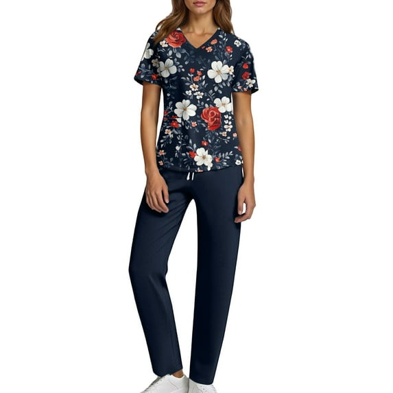 JULMCOMO Womens Scrub Sets Plus Size Scrub Set Stretchy V-Neck Yoga Scrub Pants and Tops Nurse Uniforms Medical Scrubs Tall Scrubs XL