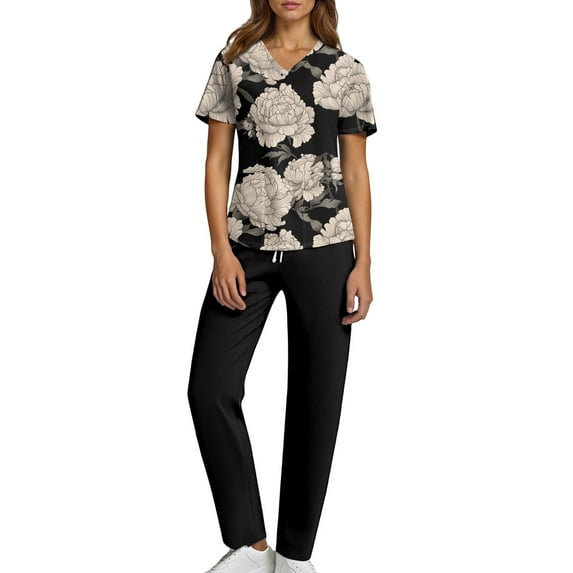 JULMCOMO Womens Scrubs Plus Size Scrub Joggers Stretchy V-Neck Scrub Pants and Tops Nurse Uniforms Medical Scrubs for Tall Women XXL