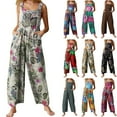 thumbnail image 1 of JULMCOMO Womens Shorts Romper Sleeveless Rompers Loose Fit Vacation Trendy Jumpsuits Summer Petite Floral Print Jumpsuit with Pockets Coffee 4XL, 1 of 5