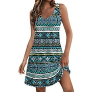 JULMCOMO Womens Summer Dress Sundresses Sleeveless Beach Swimsuit Coverups Casual Loose Tank Tshirt Dress Dark Blue M