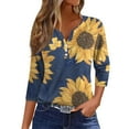 thumbnail image 1 of JULMCOMO Womens Summer Tops 2024 Dressy Casual Shirt Sunflower Print Button Decor V Neck Fashion T-Shirts 3/4 Sleeve Tops Tunic, 1 of 5