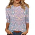 thumbnail image 1 of JULMCOMO Womens Summer Tops 3/4 Length Sleeve Summer Round Neck T Shirts Work Elbow Length Floral Print Tees Loose Trendy Summer Tunic Blouse Pink L, 1 of 5