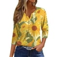thumbnail image 1 of JULMCOMO Womens Summer Tops Button Down V Neck Blouses 3/4 Sleeve Fashion T-Shirts Sunflower Print Dressy Casual Tops Tunic, 1 of 5
