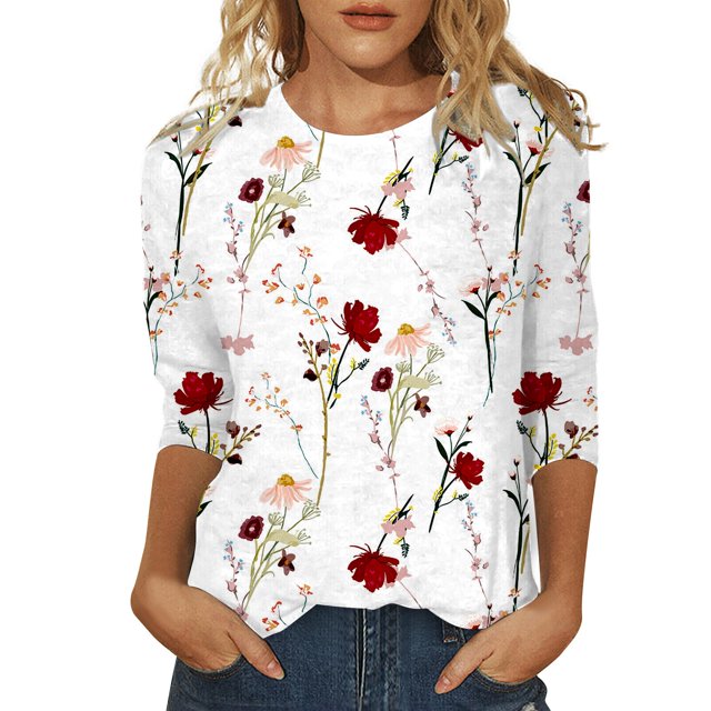 Womens Tops 3/4 Length Sleeve Summer Crew Neck T Shirts 2024