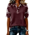 thumbnail image 1 of JULMCOMO Womens Tops Boho Floral Print 3/4 Sleeve Loose Fit Casual Polo Shirts Collared Button Summer Daily Graphic Tees Wine XL, 1 of 6