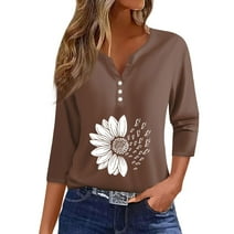 Three Quarter Sleeve Going Out Tops V-Neck Feather Print Raglan Sleeve ...