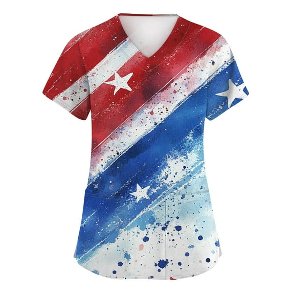 JULMCOMO Womens Working Uniforms Scrub Tops T-Shirts American Flag Stars Stripes Printed Turtle Neck Tank Top Dressy Short Sleeve Oversized T Shirts Mint Green