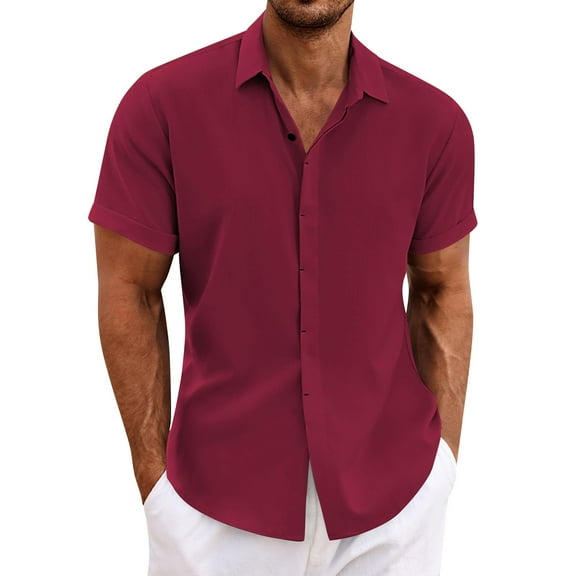 JULMCOMO Workout Button up Shirts for Men Beach Summer Loose Button Down Dress Shirts Casual Short Sleeve Shirts Solid Plain Tops Hawaiian Shirt