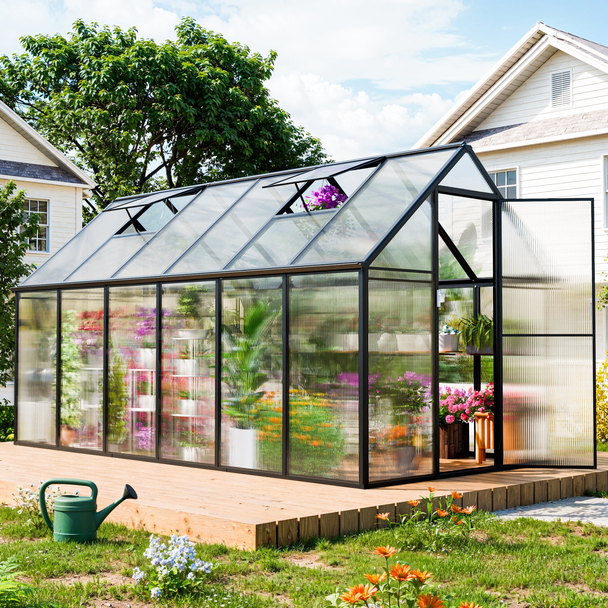 JULY'S SONG 12'x6' Outdoor Greenhouse Kit, Polycarbonate Green House for Outside w/Vent Window, Aluminum Heavy Duty Green Houses with Reinforce Connector, Lockable Walk In Greenhouses for Patio