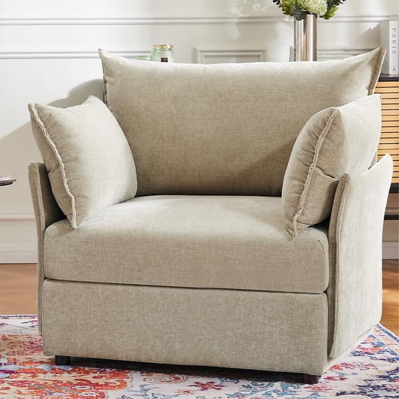 JULY'S SONG 24.5" Deep Seat Accent Chair, Modern Sofa Chairs in Living Room, Upholstered Oversized Chair with Detachable Cover & Removable Backrest, Beige Set of 1