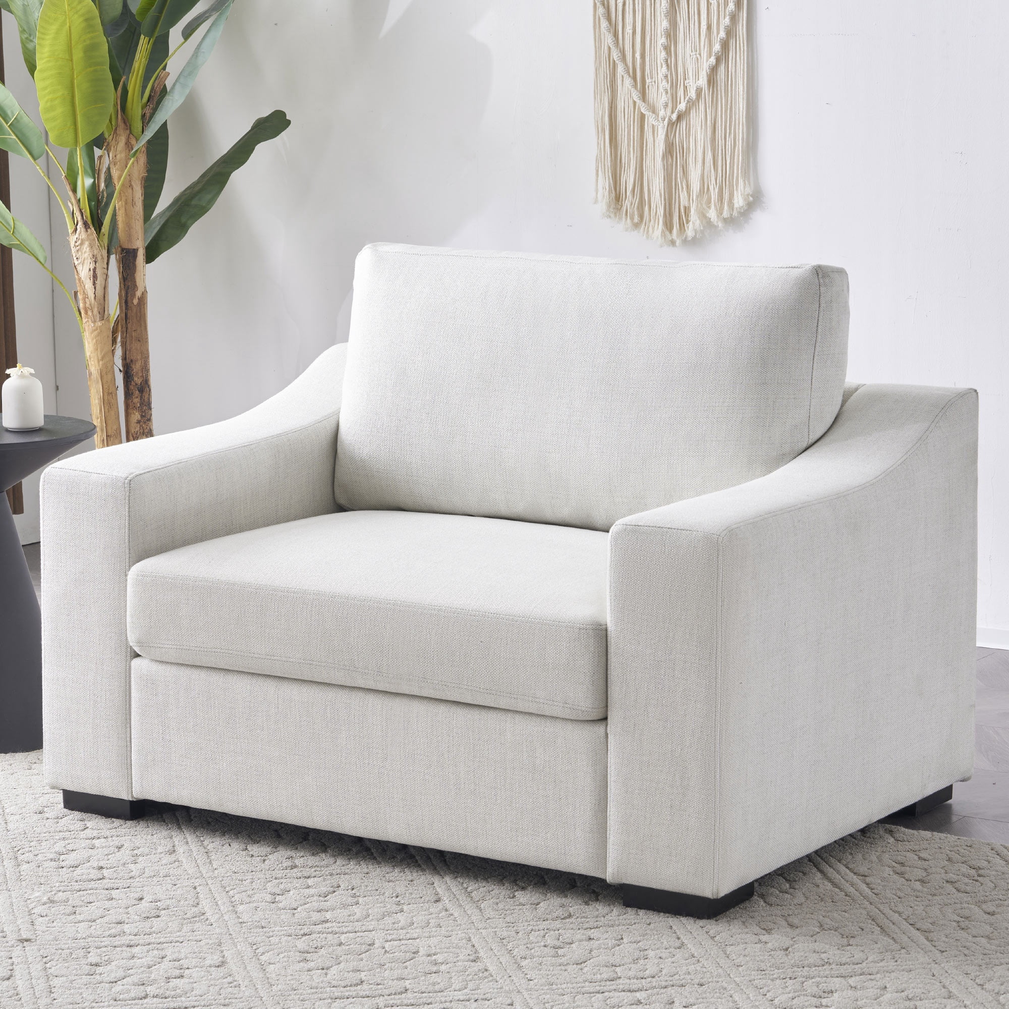 JULY'S SONG 47" W Accent Chair and A Half, Modern Oversized Reading Chair for Bedroom Room, Linen Fabric Living Room Chairs in Extra Wide Seat, Comfy Chair with Washable Covers, Cream White