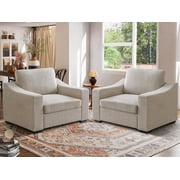 JULY'S SONG 47" W Accent Chair set of 2, Modern Oversized Reading Chair for Bedroom Room, Linen Fabric Living Room Chairs in Extra Wide Seat, Comfy Chair with W