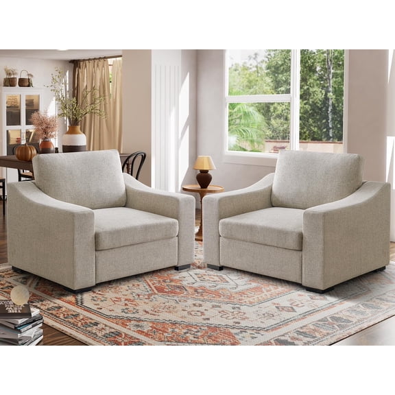JULY'S SONG 47" W Accent Chair set of 2, Modern Oversized Reading Chair for Bedroom Room, Linen Fabric Living Room Chairs in Extra Wide Seat, Comfy Chair with Washable Covers, Oatmeal