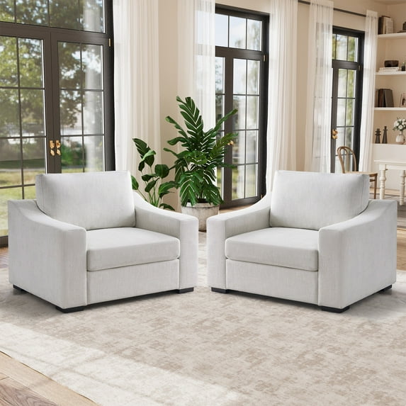 JULY'S SONG 48" W Accent Chair set of 2, Modern Oversized Reading Chair for Bedroom Room, Linen Fabric Living Room Chairs in Extra Wide Seat, Comfy Chair with Washable Covers, Cream White