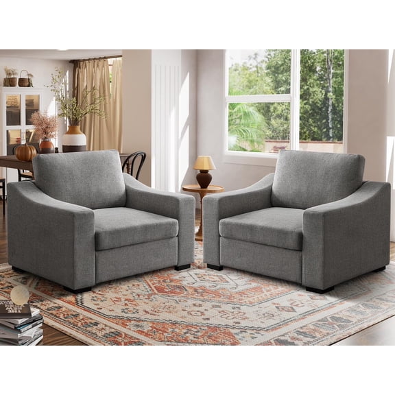 JULY'S SONG 47" W Accent Chair set of 2, Modern Oversized Reading Chair for Bedroom Room, Linen Fabric Living Room Chairs in Extra Wide Seat, Comfy Chair with Washable Covers, Gray