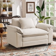 CDCASA 49.5 W Oversized Accent Chair, Chenille Cloud Sofa Chairs in Living Room, Comfy Reading Chair with Deep Seat, Modern Armchair in Extra Wide Armrests,Beige