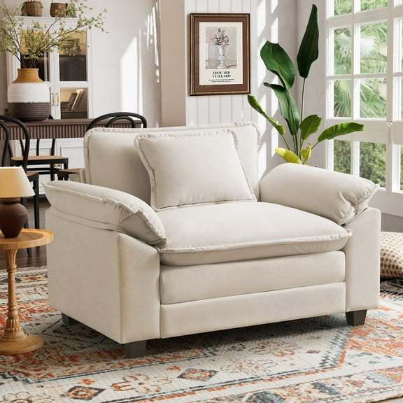 CDCASA 49.5" W Oversized Accent Chair, Chenille Cloud Sofa Chairs in Living Room, Comfy Reading Chair with Deep Seat, Modern Armchair in Extra Wide Armrests,Beige