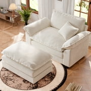 JULY'S SONG 49.5" W Oversized Accent Chair with Ottoman, Chenille Cloud Sofa Chairs in Living Room, Comfy Reading Chair with Deep Seat, Modern Armchair in Extra