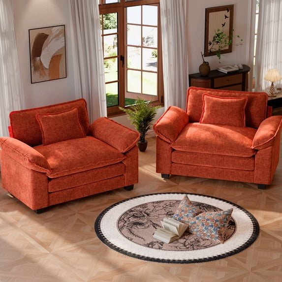 CDCASA 49.5" W Oversized Accent Chairs for Living Room Set of 2, Chenille Cloud Comfy Chair with Deep Seat and Extra Wide Armrests, Chenille Cloud Oversized Chair for Bedroom,Terracotta