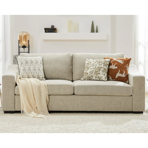 JULY'S SONG 83" Modern Sofa, Oversize Couches for Living Room with Deep Seat, 3 Seater Linen Loveseat for Bedroom, Big Comfy Love Seat for Apartment, Beige